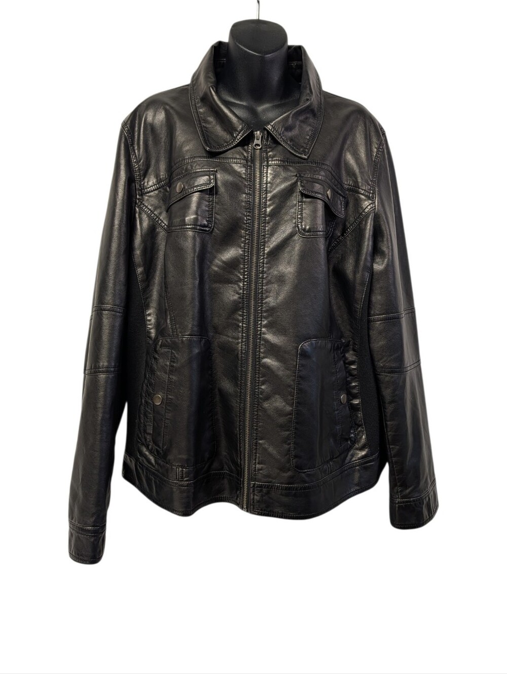 maurices Women's Black Faux Leather Full Zip Lined Jacket Pockets Size 2X